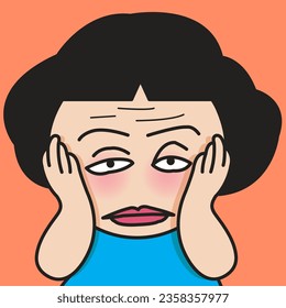 Closeup Portrait Of A Stressed Girl With Bored Face Concept Card Character illustration