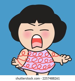 Closeup Portrait Of Stressed Girl With Complexed Lines On Her Body Concept Card Character illustration