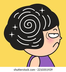 Closeup Portrait Of A Stressed Girl With Confused And Empty Spiral Head Concept Card Character illustration