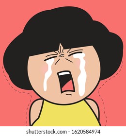 Closeup Portrait Of Stressed Girl Crying Out Bipolar Depression Concept Card Character illustration