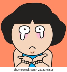 Closeup Portrait Of A Stressed Girl Crying With Hands Asking Or Seeking Support For Something Concept Card Character illustration