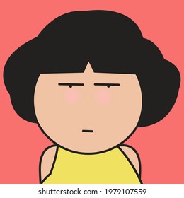 Closeup Portrait Of Stressed Girl With Grumpy Face And Negative Feeling. Concept Card Character illustration