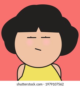 Closeup Portrait Of Stressed Girl With Grumpy Face And Negative Feeling. Concept Card Character illustration