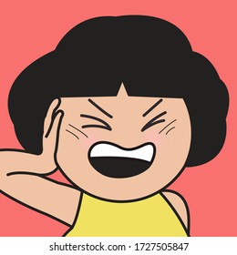 Closeup Portrait Of Stressed Girl Holding Her Head And Scream Concept Card Character illustration