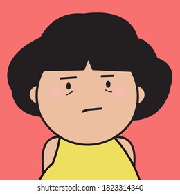 Closeup Portrait Of Stressed Girl With Moody Face Concept Card Character illustration