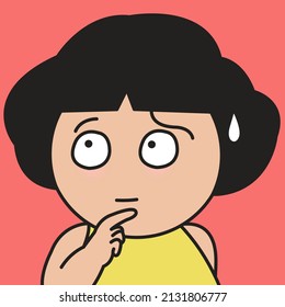 Closeup Portrait Of A Stressed Girl Thinking With Worried Face Concept Card Character illustration