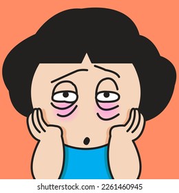 Closeup Portrait Of A Stressed And Tired Girl With Fine Lines Around The Eyes Holding Cheeks Concept Card Character illustration