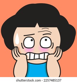 Closeup Portrait Of A Stressed Woman Looking At Two Wrinkles On Her Forehead Concept Card Character illustration