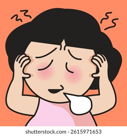 Closeup Portrait Of A Stressed Young Lady Sigh Concept Cartoon Character illustration
