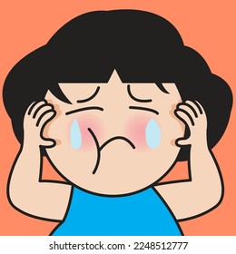 Closeup Portrait Of A Stressed Young Woman Has Tears And Holding Her Hands On Head. Headache, Money Or Life Trouble Concept Card Character illustration