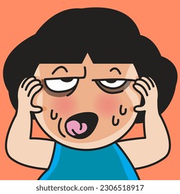 Closeup Portrait Of A Stressed Young Woman With Panic Nervous Face Concept Card Character illustration