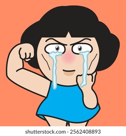 Closeup Portrait Of A Strong Young Lady Is Crying Concept Cartoon Character illustration