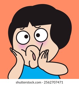 Closeup Portrait Of A Surprise Young Woman Pouting Lips Concept Cartoon Character illustration