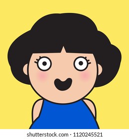Closeup Portrait Surprised Big Eyes Girl Concept Card Character illustration