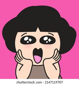 Closeup Portrait Of A Surprised Girl With Blinking Eyes And Exciting Face Concept Card Character illustration