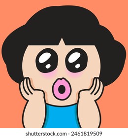 Closeup Portrait Of A Surprised Girl With A Grateful Face Holding Cheeks With Her Hands Concept Card Character illustration