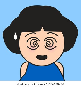 Closeup Portrait Of Surprised Girl With Her Spinning Spiral Optical illusion Eyes Concept Card Character illustration