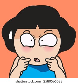 Closeup Portrait Of Surprised Young Lady Panic Face Concept Cartoon Character illustration