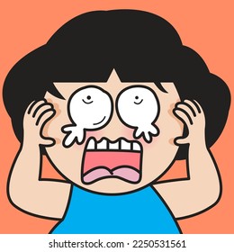 Closeup Portrait Of A Terrified Young Woman With Tears Holding Her Hands On Panic Face Concept Card Character illustration