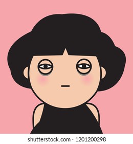 Closeup Portrait Tired Exhausted Girl Concept Card Character illustration