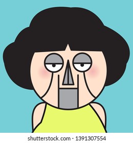 Closeup Portrait Tired Exhausted Girl Becomes Robot Concept Card Character illustration