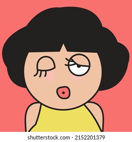Closeup Portrait Of A Tired Exhausted Girl With Sleeping Face Concept Card Character illustration