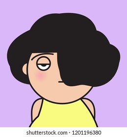Closeup Portrait Tired Exhausted Sleepyhead Girl Concept Card Character illustration