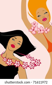 retrato de cerca de dos jóvenes bellas mujeres con flores