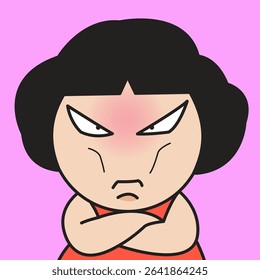 Closeup Portrait Unfriendly Fierce Woman Face Concept Cartoon Character illustration