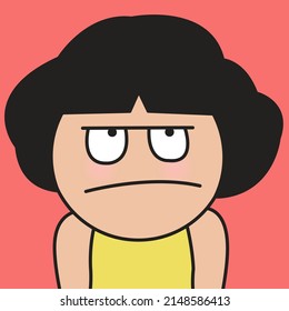 Closeup Portrait Of Unfriendly Girl With Grumpy Face Concept Card Character illustration