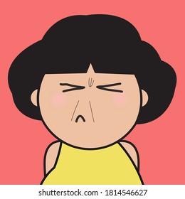 Closeup Portrait Of Unhappy Girl With Grumpy Face Concept Card Character illustration