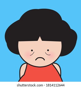 Closeup Portrait Of Unhappy Girl With Her Sad Face Concept Card Character illustration