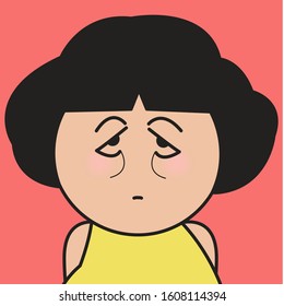 Closeup Portrait Of Unhappy Girl With Sad Eyes Concept Card Character illustration