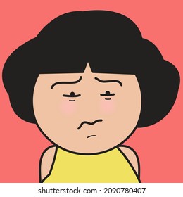 Closeup Portrait Of Unhappy Girl With Upset Face Concept Card Character illustration