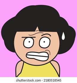 Closeup Portrait Of Upset And Moody Frowning Girl Concept Card Character illustration