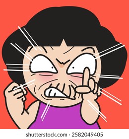 Closeup Portrait Of A Very Angry Aggressive Mature Lady Warning With Her Finger Concept Cartoon Character illustration