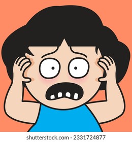 Closeup Portrait Of Woman In Panic Shouting And Grabbing Her Head In Fear Or Frustration. Stress And Mental Health Concept Card Character illustration