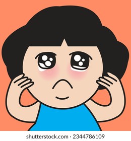 Closeup Portrait Of A Worried Girl With Tears On Face Concept Card Character illustration