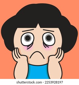 Closeup Portrait Of A Worried Girl With Upset Face Holding Cheeks With Her Hands Concept Card Character illustration