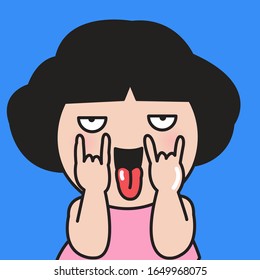 Closeup Portrait Of A Young Girl With Cheeky Face And Love Hand Signs Concept Card Character illustration