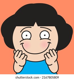 Closeup Portrait Of A Young Girl With Excited Curious Face Concept Card Character illustration