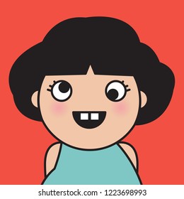 Closeup Portrait Of A Young Girl With Fun And Cheeky Face Going Crazy Alone Concept Card Character illustration