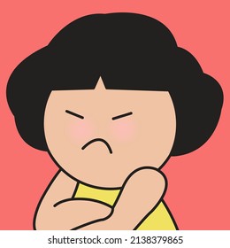 Closeup Portrait Of Young Girl With Sulk And Grumpy Face Expression. Sensitive And Easily Irritated Emotion Concept Card Character illustration