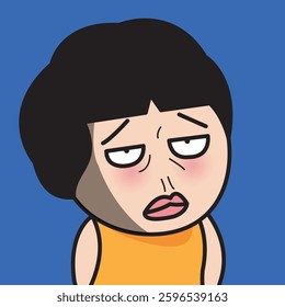 Closeup Portrait Of Young Lady With Bored Expression On Face Concept Cartoon Character illustration