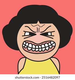 Closeup Portrait Of A Young Lady With Grimace Of Anger On Her Face Concept Card Character illustration