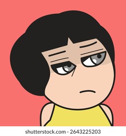 Closeup Portrait Of Young Lady Hurt Sad Face Concept Cartoon Character illustration