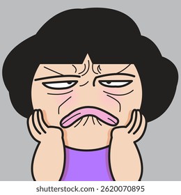 Closeup Portrait Of A Young Lady Moody Bore Something Face Concept Cartoon Character illustration