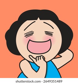 Closeup Retrato De Uma Jovem Senhora Com Sorriso Tímido Toque Cabelo Conceito Cartoon Personagem ilustração