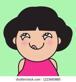 Closeup Portrait Of A Young Pretty Girl With Cheeky Face Concept Card Character illustration