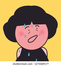 Closeup Portrait Of Young Woman With Anxious Nervous Panicked Scared Facial Expression Concept Card Character illustration
